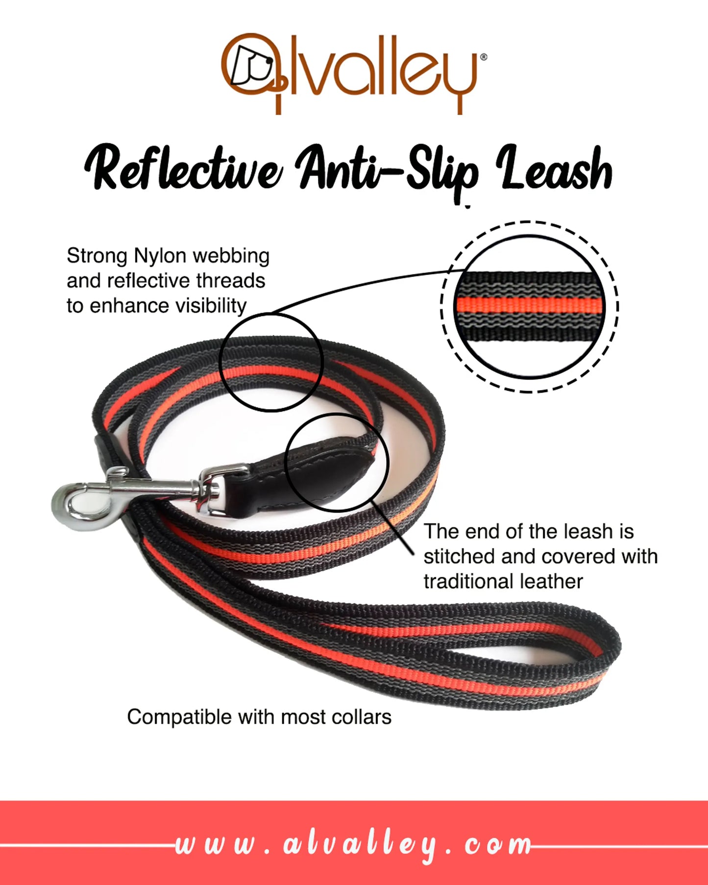 Reflective Anti-Slip Snap Leash (6ft x 1 in)